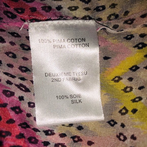 Vintage Carven Silk Chiffon Pink Print Knit Trim Long Sleeveless Top Oversized - Picture 11 of 12